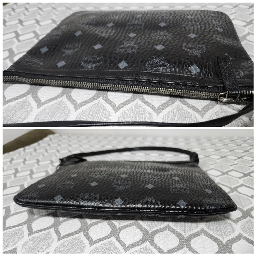 MCM Visetos Leather Pochette Shoulder Bag Black